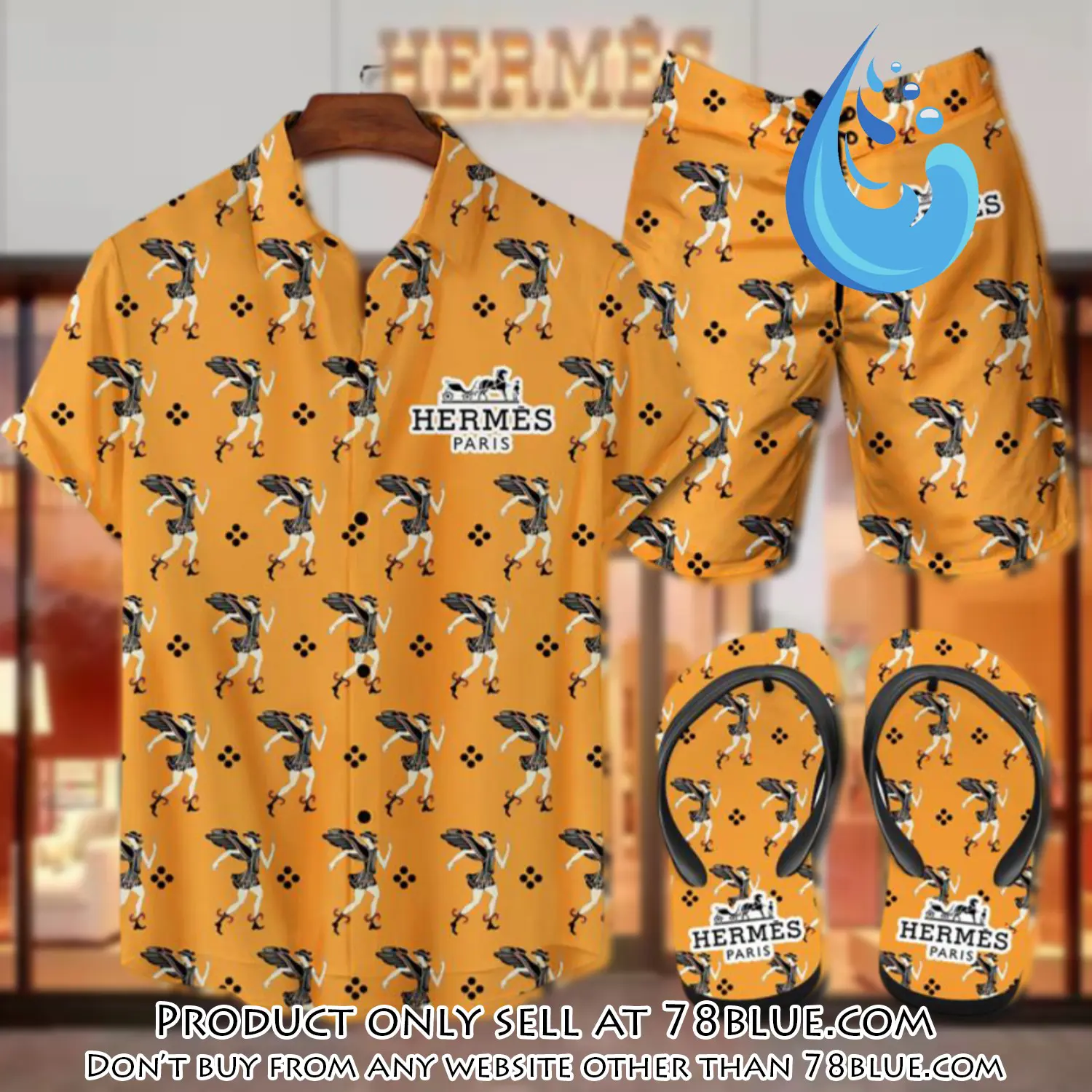 Hermes flip flops and combo hawaii shirt shorts luxury brand summer outfit hsf080 78b1116620